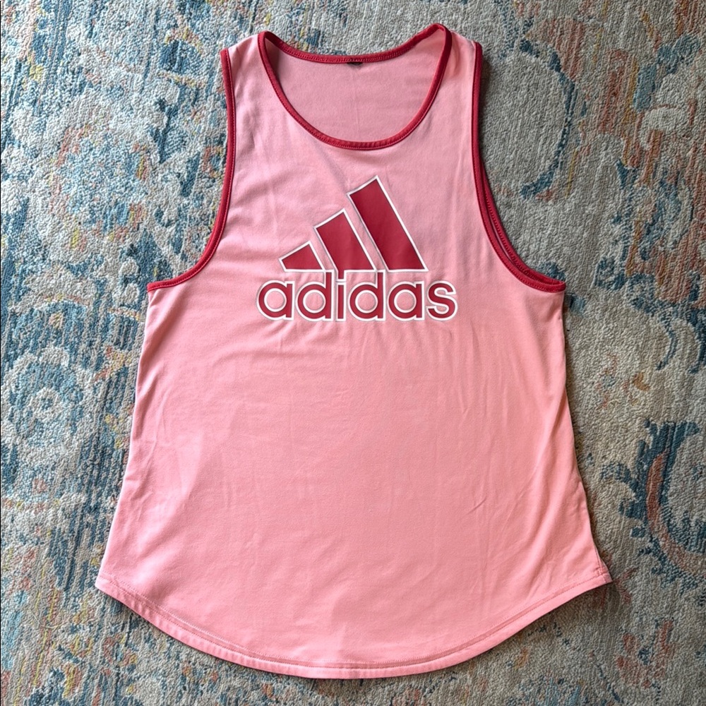 Adidas Pink and Red Logo Tank Top